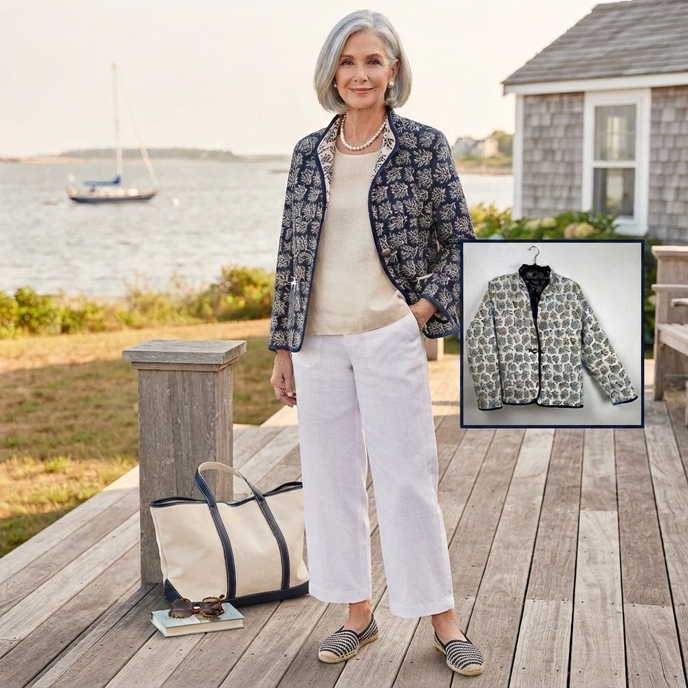 Trimdin Classic Nautical Coral Reversible Jacquard Artisan Jacket Navy Large
